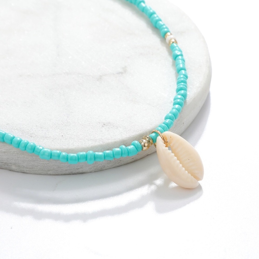 Natural Rice Turquoise Bead Shell Pendant Necklace - Picture 9 of 11